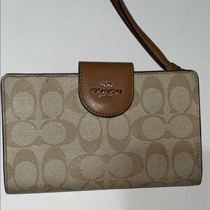 Coach Beige and Brown Signature Wristlet